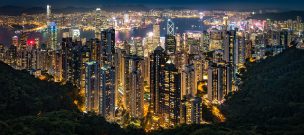 香港の夜景のパノラマ