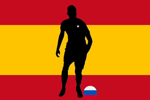 スペイン国旗をイメージした背景に人のシルエット